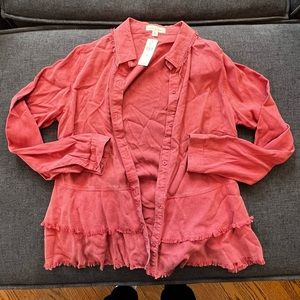 Pink Button Down Collared Fringe Shirt